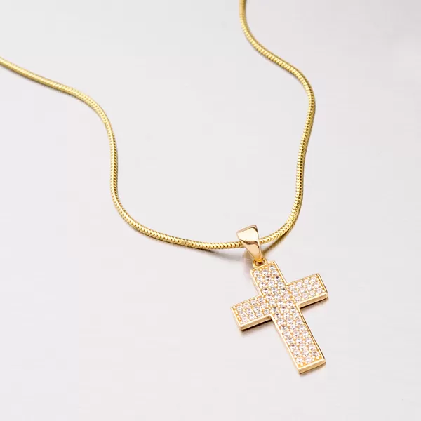 Zlatý přívěsek ve tvaru kříže se zirkony 142-1063