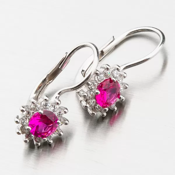 Stříbrné náušnice s rubínem a se zirkony YNG2166