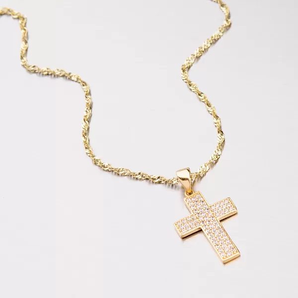 Zlatý přívěsek ve tvaru kříže se zirkony 142-1063