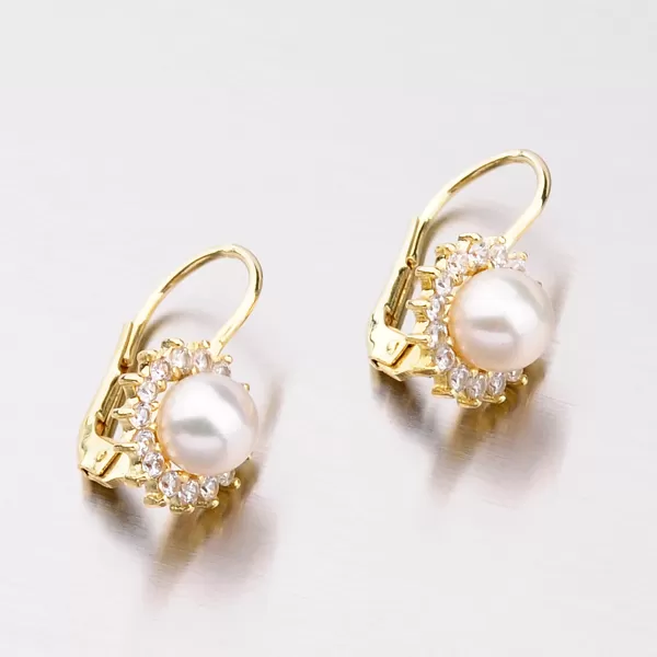Zlaté náušnice s perlou a zirkony 353-0183
