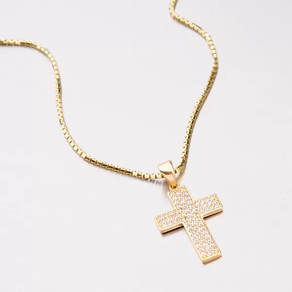 Zlatý přívěsek ve tvaru kříže se zirkony 142-1063