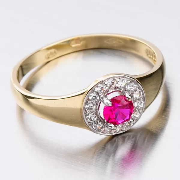 Zlatý prsten s rubínem a zirkony 41-NF171