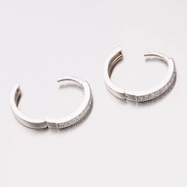 Náušnice oválky se zirkony v bílém zlatě 12-338