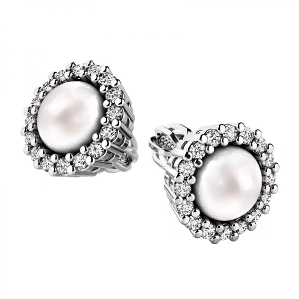 Perlové náušnice s diamanty 10930-ZL-DIA-FW