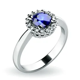 Dámský prsten bílé zlato 585/1000 přírodní diamant 0.50 ct G/SI safír a brilianty 10924-B-SAF