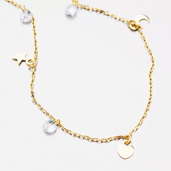 Zlacený náramek s přívěsky a zirkony B2100129-1132-SLX