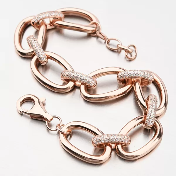 Stříbrný náramek se zirkony v barvě růžového zlata B1901171-1905-SLX