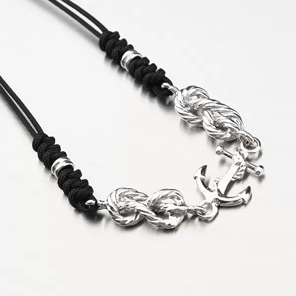 Náramek s textilem a s kotvou - stříbro 925 B1501907-1397-SLX