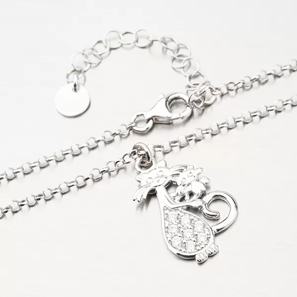 Stříbrný náhrdelník s kočkou a se zirkony N1700292-2464-SLX