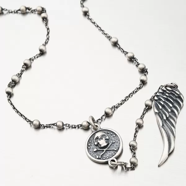 Stříbrný náhrdelník s lebkou a křídlem N1700741-0532-SLX