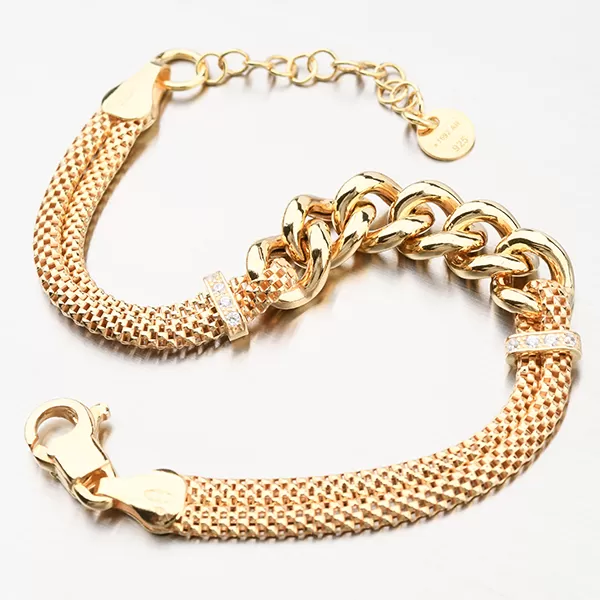 Stříbrný náramek v barvě zlata se zirkony B1403359-0940-SLX