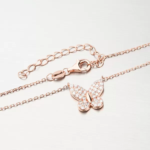 Stříbrný náhrdelník s motýlem v barvě růžového zlata N1802326-2493-SLX