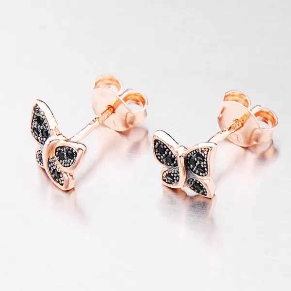 Stříbrné náušnice motýlci v barvě růžového zlata E1703978-2281-SLX