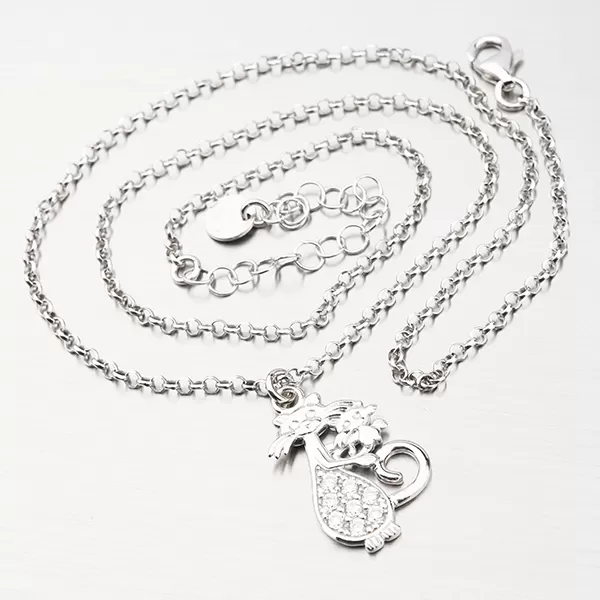 Stříbrný náhrdelník s kočkou a se zirkony N1700292-2464-SLX