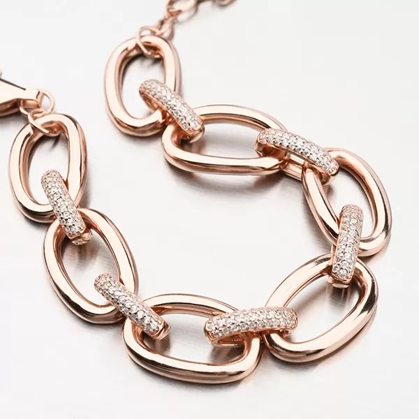 Stříbrný náramek se zirkony v barvě růžového zlata B1901171-1905-SLX