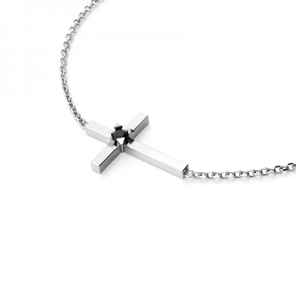 Zlatý náramek křížek s černým diamantem 10872-NR01-B-Black