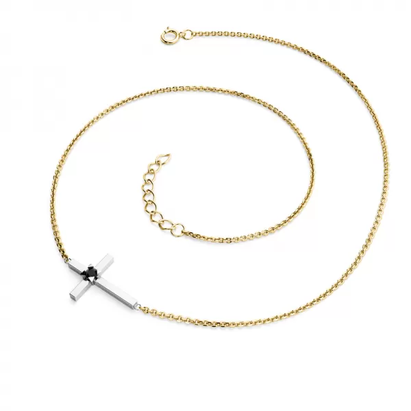 Náhrdelník s křížkem s černým diamantem 10872-NH01-ZLB-Black