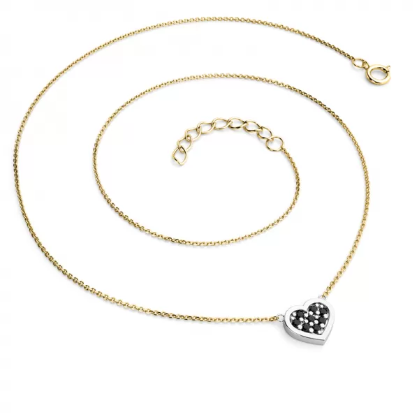 Náhrdelník ze žlutého zlata s bílým srdíčkem a černými brilianty 10881-NH01-ZLB-Black
