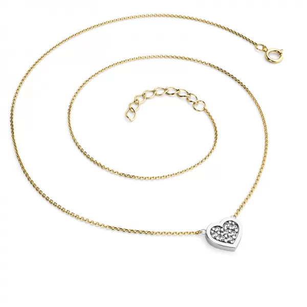 Náhrdelník ze žlutého a bílého zlata se srdíčkem 10881-NH01-ZLB