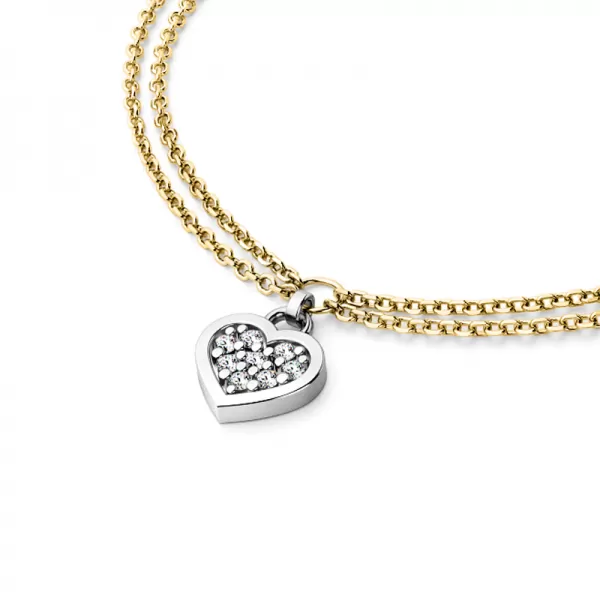 Náramek žluté zlato s bílým srdíčkem a diamanty 10881-NR02-ZLB