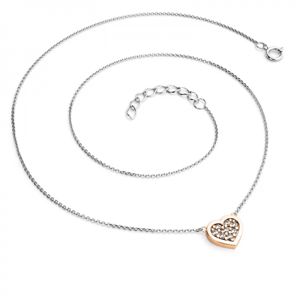 Náhrdelník z bílého a růžového zlata se srdíčkem 10881-NH01-BCV