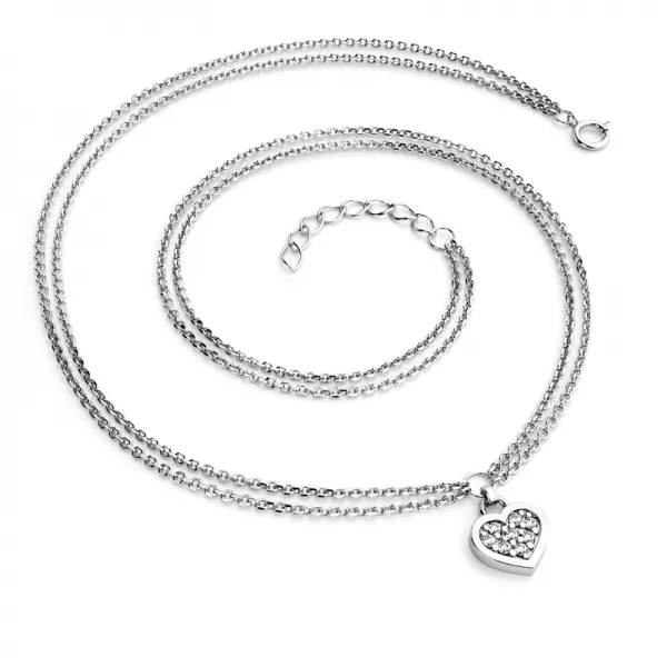 Náhrdelník z bílého zlata se srdíčkem a diamanty 10881-NH02-B