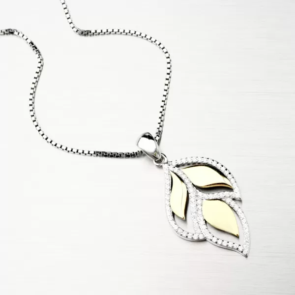 Pozlacený stříbrný přívěsek lístky se zirkony PKL-3111