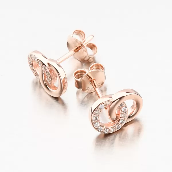 Stříbrné náušnice se zirkony v barvě růžového zlata UPST-122831-R