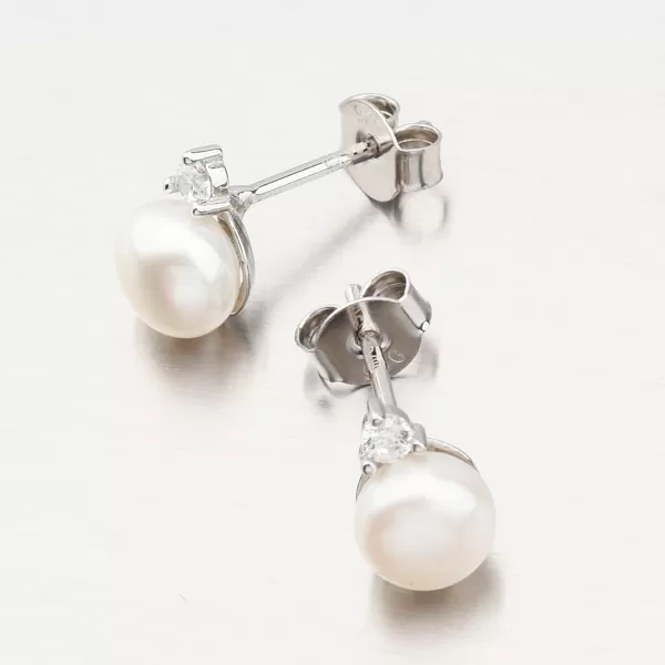 Stříbrné náušnice s perlou a se zirkonem UPST-121195