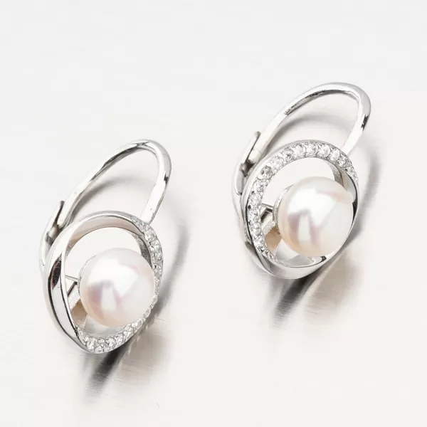 Stříbrné náušnice s přírodní perlou a se zirkony UCST-123279P-W