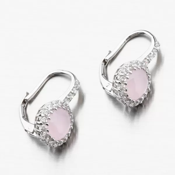 Stříbrné náušnice s růženínem a se zirkony PKL-2107