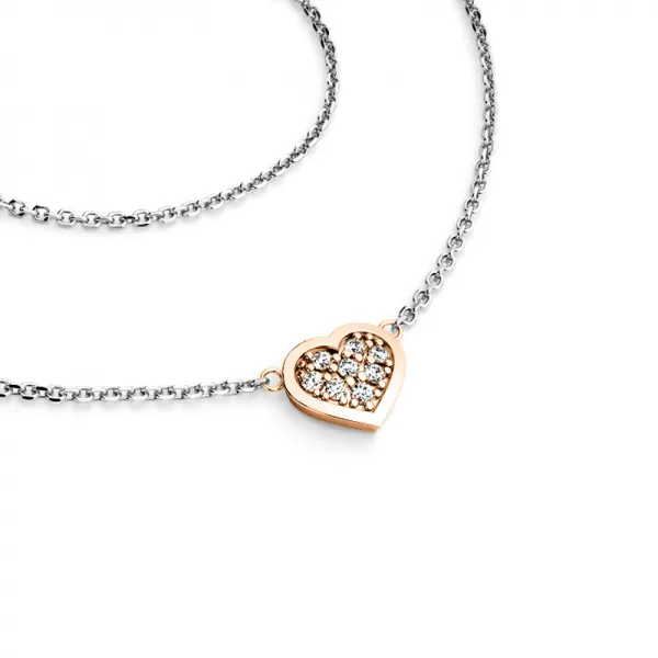 Náhrdelník s růžovým srdíčkem a brilianty 10877-NH01-BCV