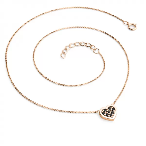Náhrdelník z růžového zlata se srdíčkem s černými brilianty 10881-NH01-CV-Black