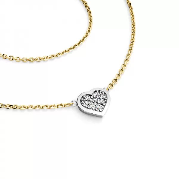 Dámský náhrdelník zlato mix 585/1000 přírodní diamant 0.176 ct G/SI srdce s brilianty 10877-NH01-ZLB