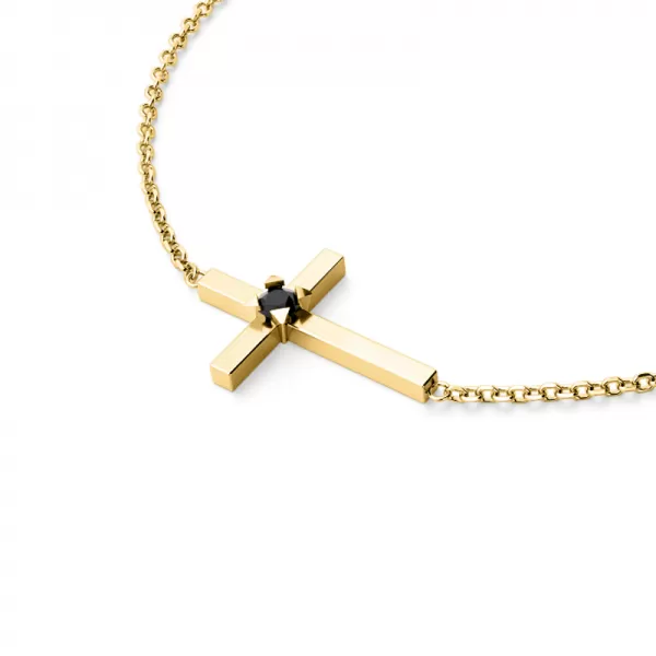 Zlatý náramek křížek s černým diamantem 10872-NR01-ZL-Black