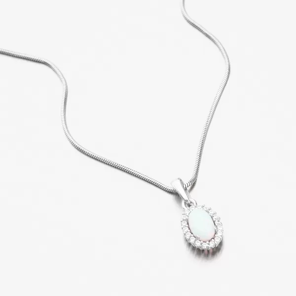 Přívěsek z bílého zlata s bílým opálem a se zirkony 613G-025