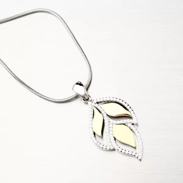 Pozlacený stříbrný přívěsek lístky se zirkony PKL-3111