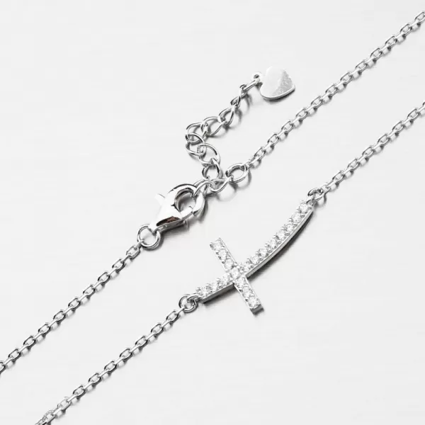 Stříbrný náhrdelník s křížem a se zirkony PKL-5010