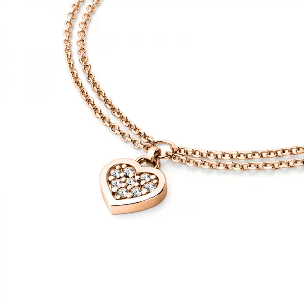 Náramek růžové zlato se srdíčkem a diamanty 10881-NR02-CV