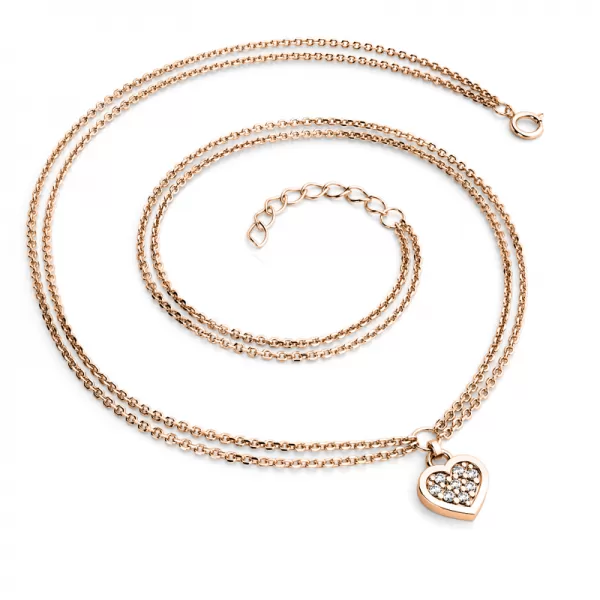 Náhrdelník z růžového zlata se srdíčkem a diamanty 10881-NH02-CV