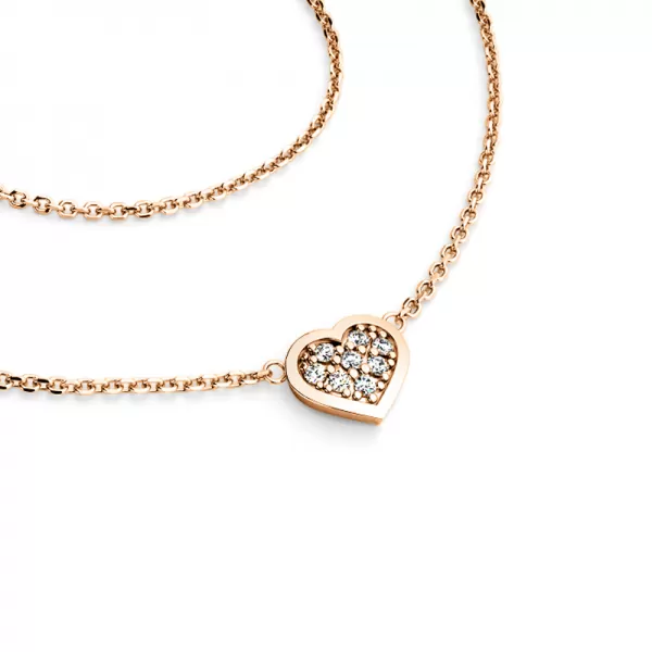Náhrdelník z růžového zlata se srdíčkem s brilianty 10877-NH01-CV