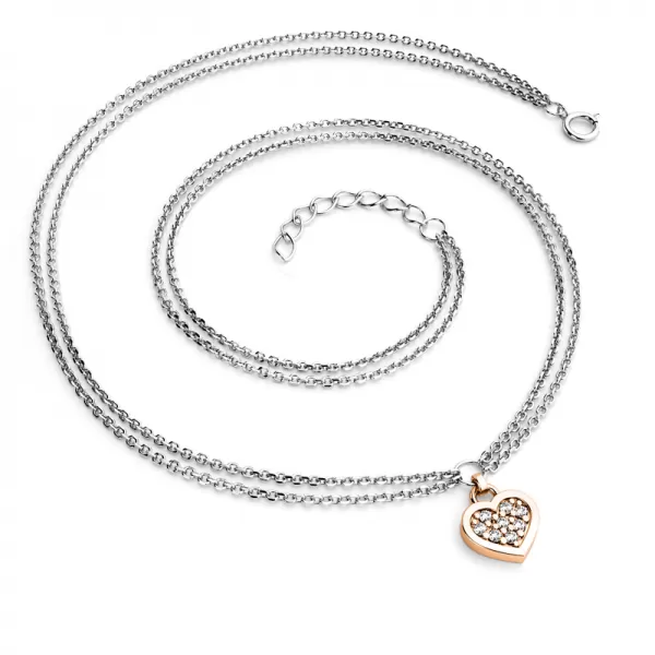 Náhrdelník z bílého a růžového zlata se srdíčkem 10881-NH02-BCV