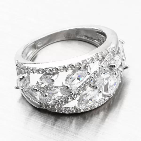 Stříbrný prsten se zirkony lístky PKL-1027