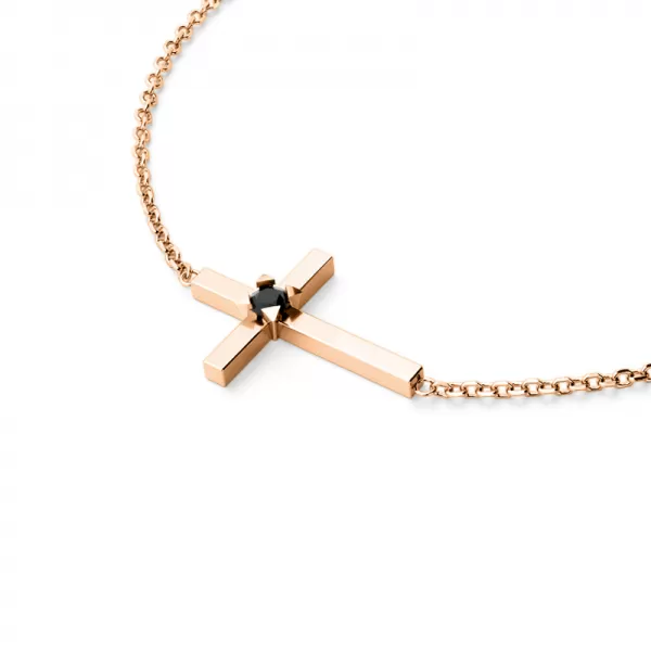 Zlatý náramek křížek s černým diamantem 10872-NR01-CV-Black