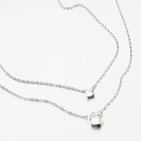 Dvojitý stříbrný náhrdelník se zirkony SST-151297/47