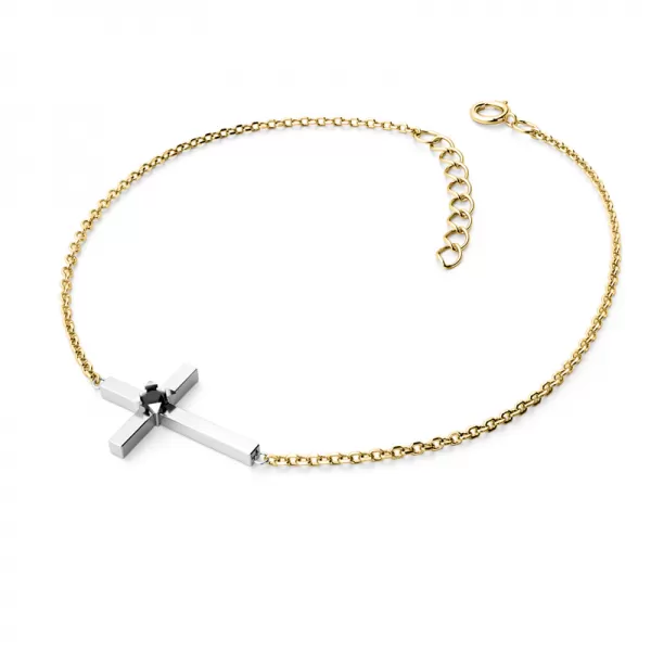 Zlatý náramek křížek s černým diamantem 10872-NR01-ZLB-Black