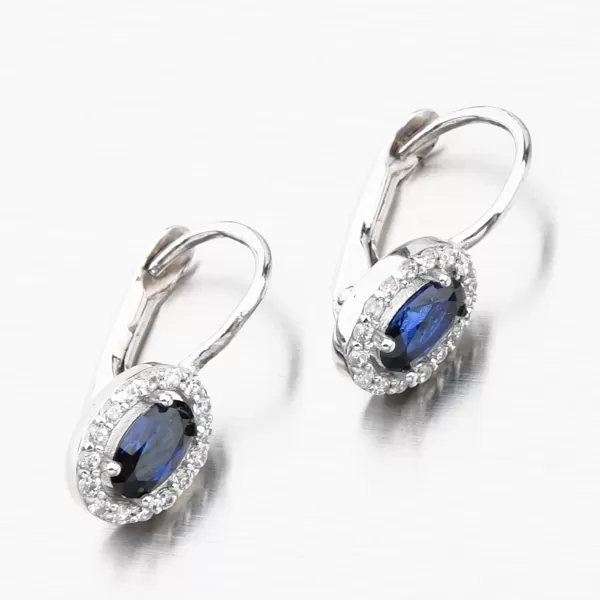 Náušnice z bílého zlata se safírem a zirkony 612G-015