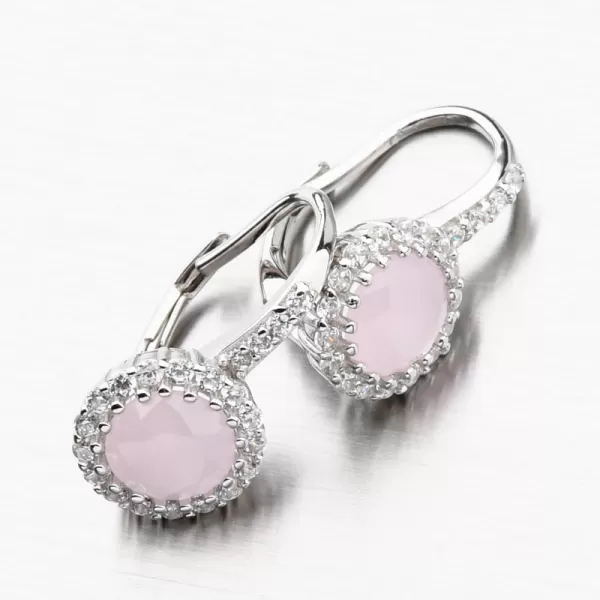 Stříbrné náušnice s růženínem a se zirkony PKL-2107