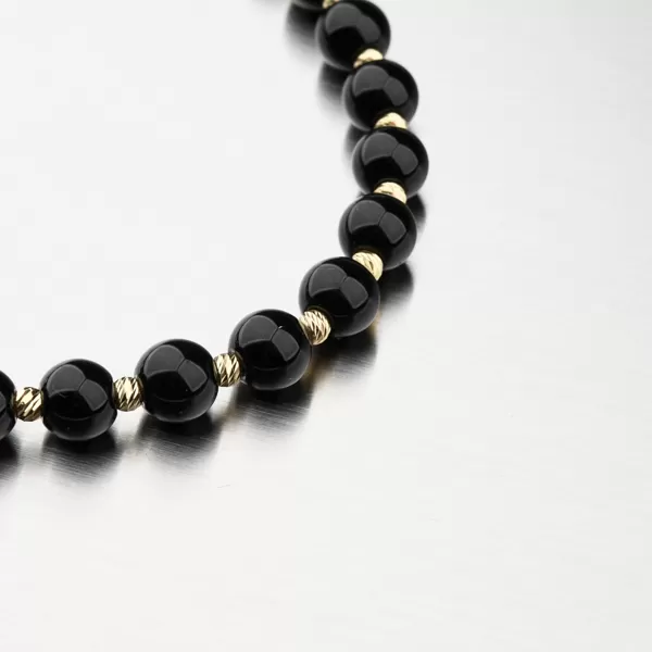 Náramek provázkový z černých a zlatých kuliček PKL14-019