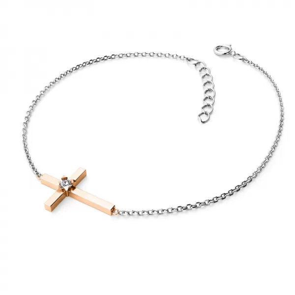 Zlatý náramek křížek s briliantem 10872-NR01-BCV